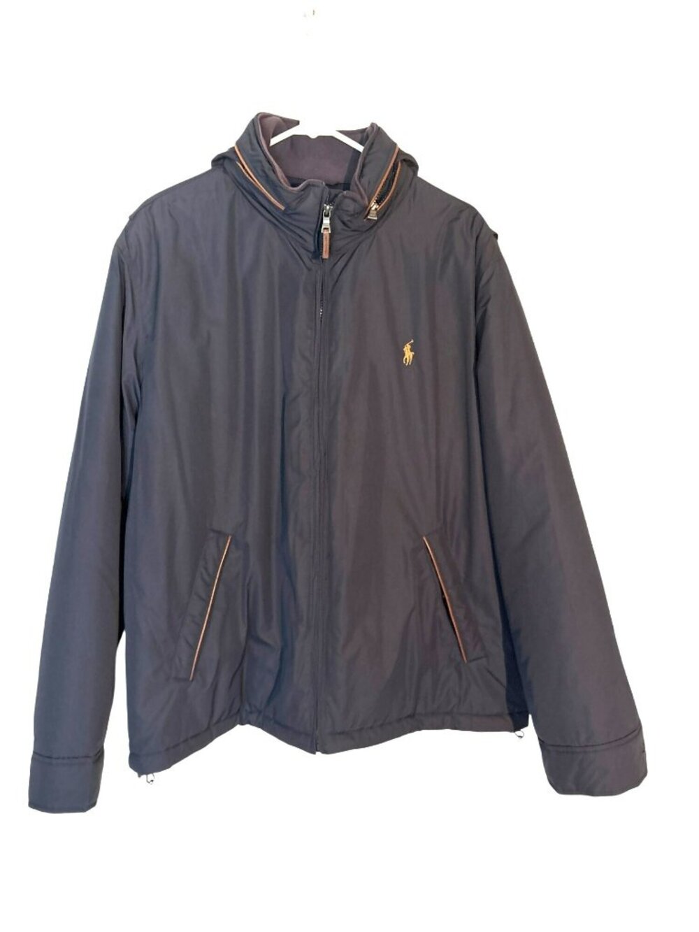 Vintage Polo Ralph Lauren Calf Leather Trim Insulated Hooded Windbreaker Jacket